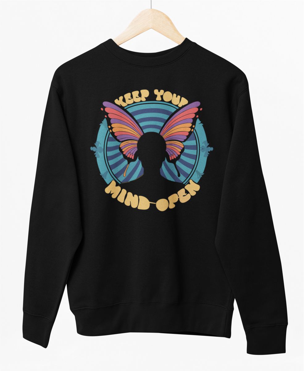 Schwarzer UNISEX Pullover „Keep your mind open“