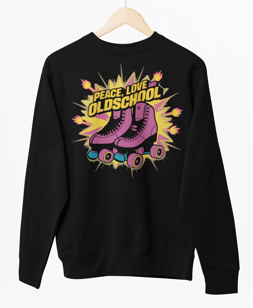 Schwarzer UNISEX Pullover „Peace, love and oldschool“
