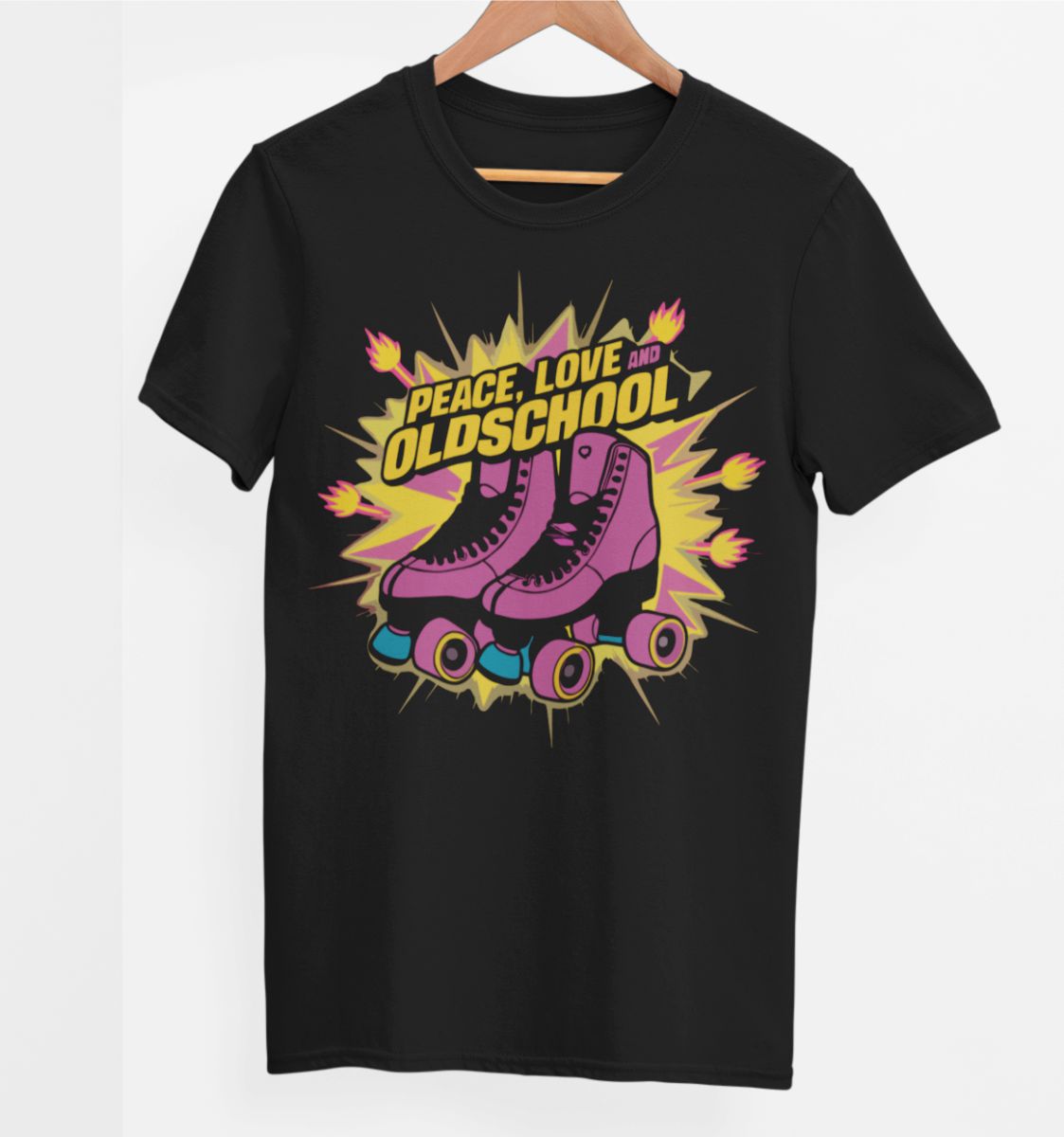 Schwarzes UNISEX T-Shirt „Peace, love and oldschool“