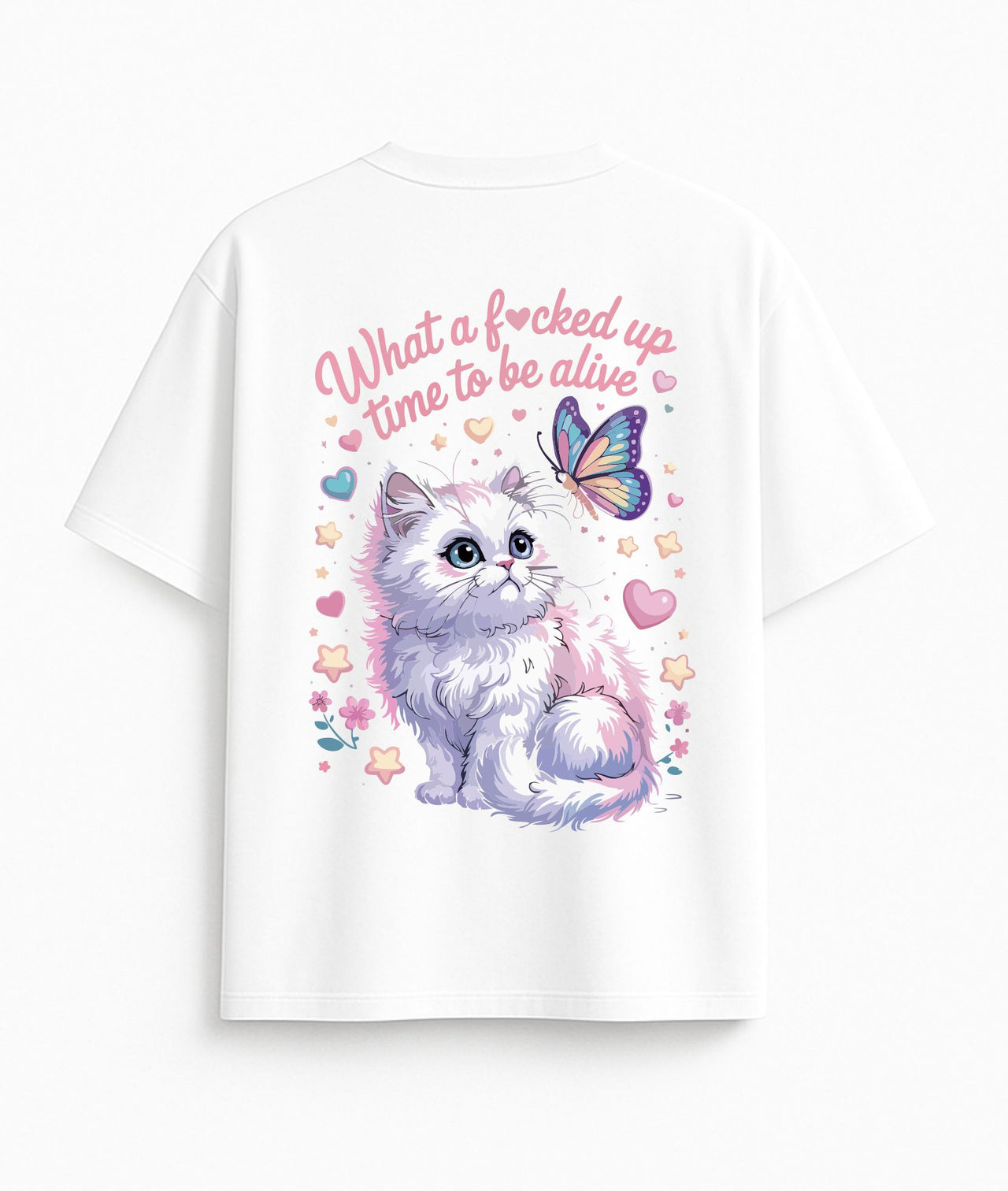 Oversized white T-shirt "What a time"