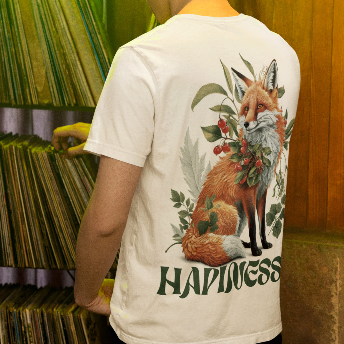 Weiße UNISEX T-Shirts mit Rückenaufdruck "Happiness"