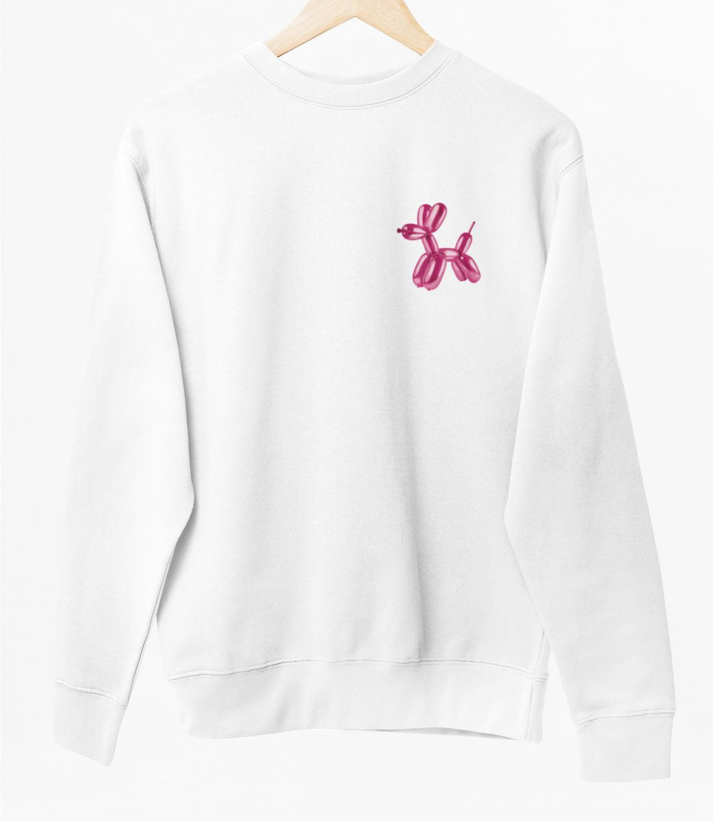 Weißer UNISEX Pullover "Aufgeblasener Hund"