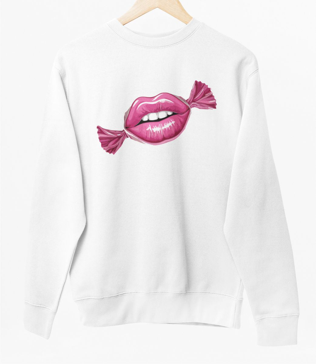 Weißer UNISEX Pullover "Kuss wie Bonbon"