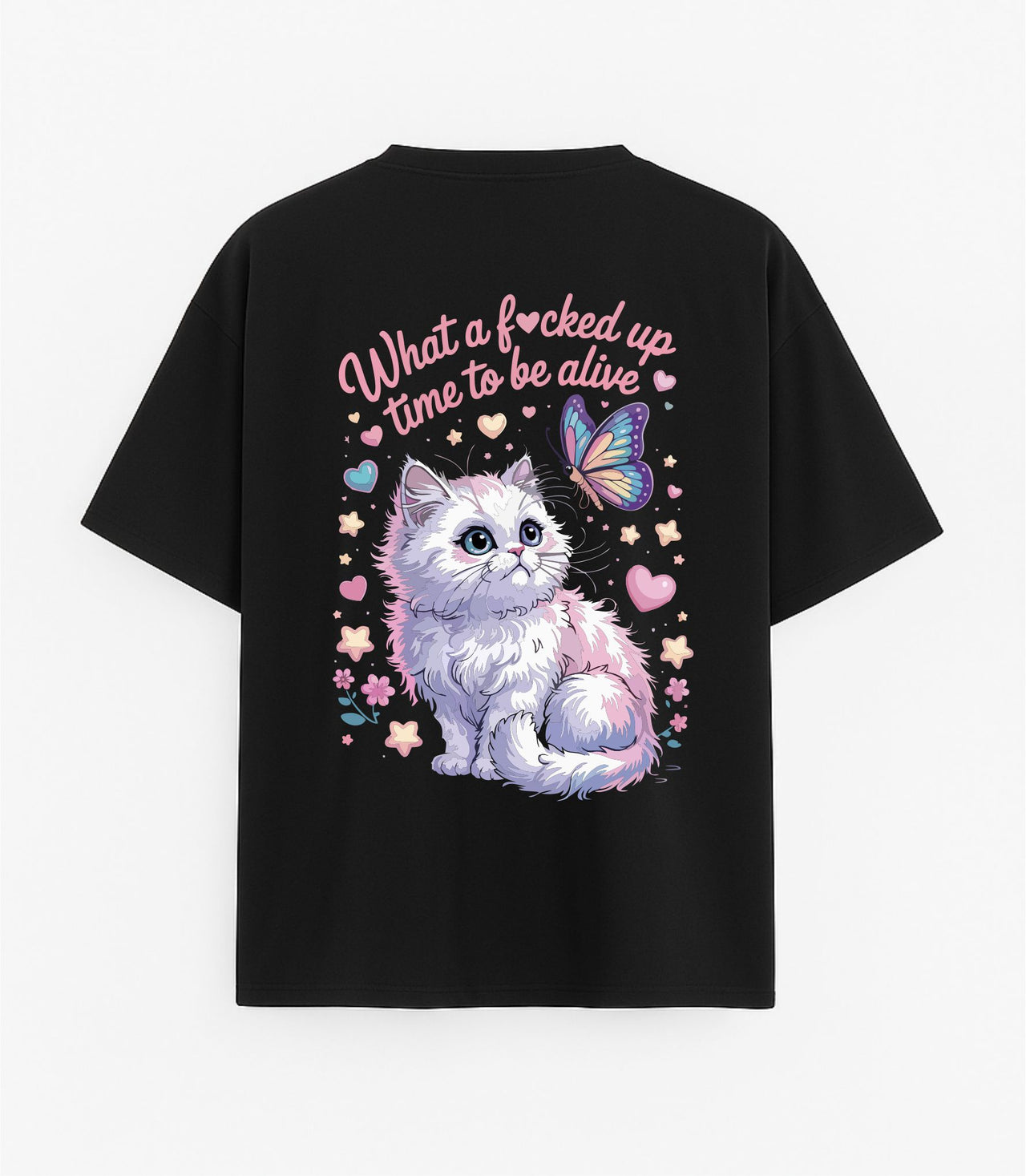 Oversized black T-shirt "What a time"