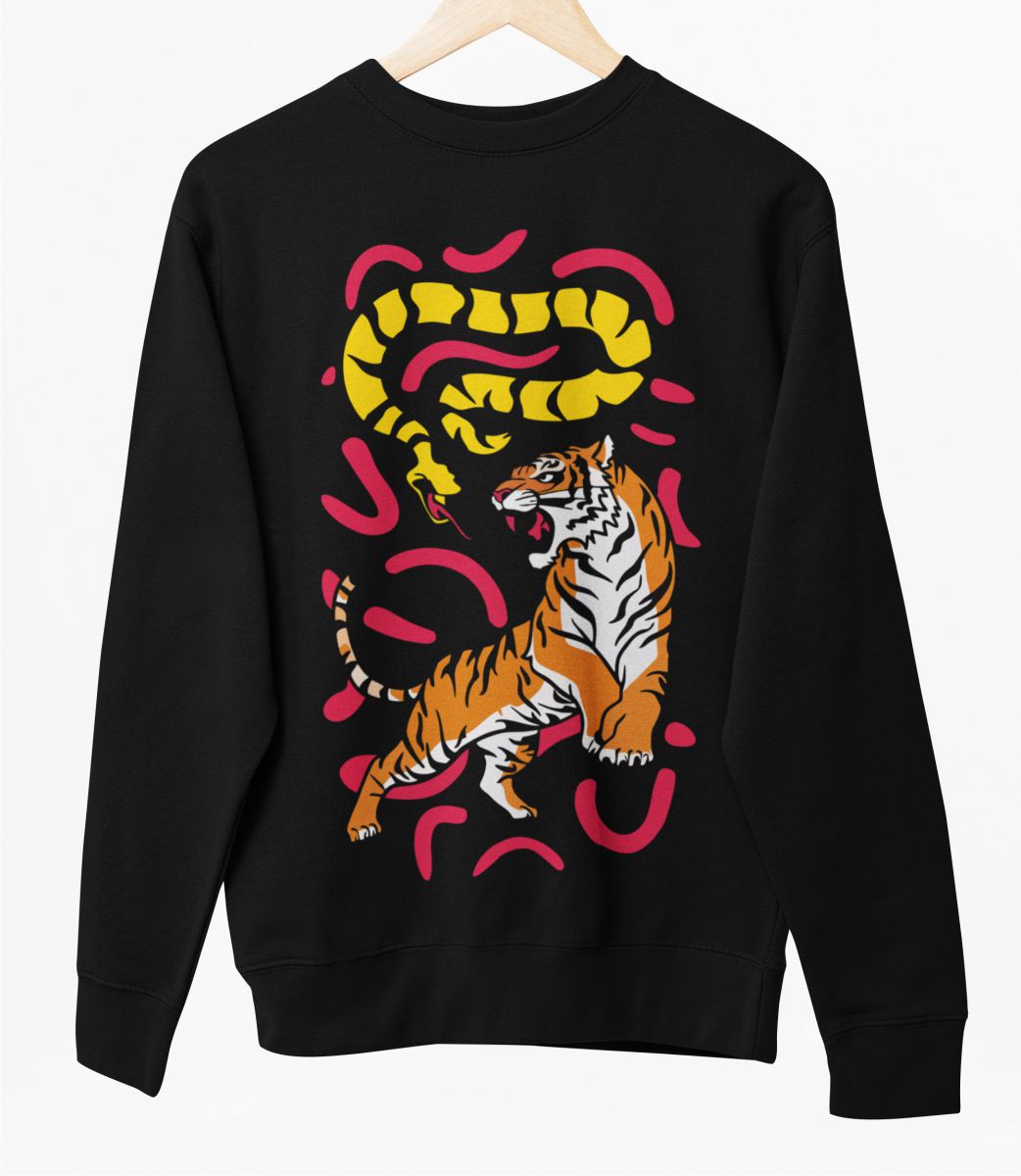 Schwarzer UNISEX Pullover "Tiger und Schlange"