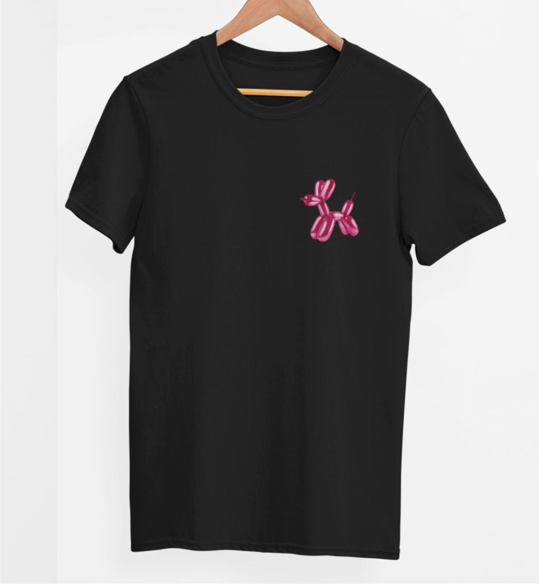 Schwarzes UNISEX T-Shirt "Aufgeblasener Hund"