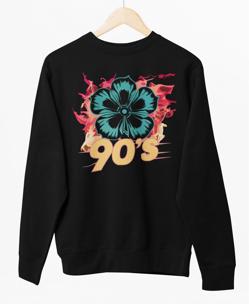 Schwarzer UNISEX Pullover „90's flower“
