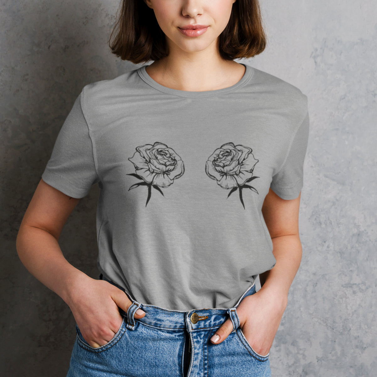 Grey Melange T-shirt Roses
