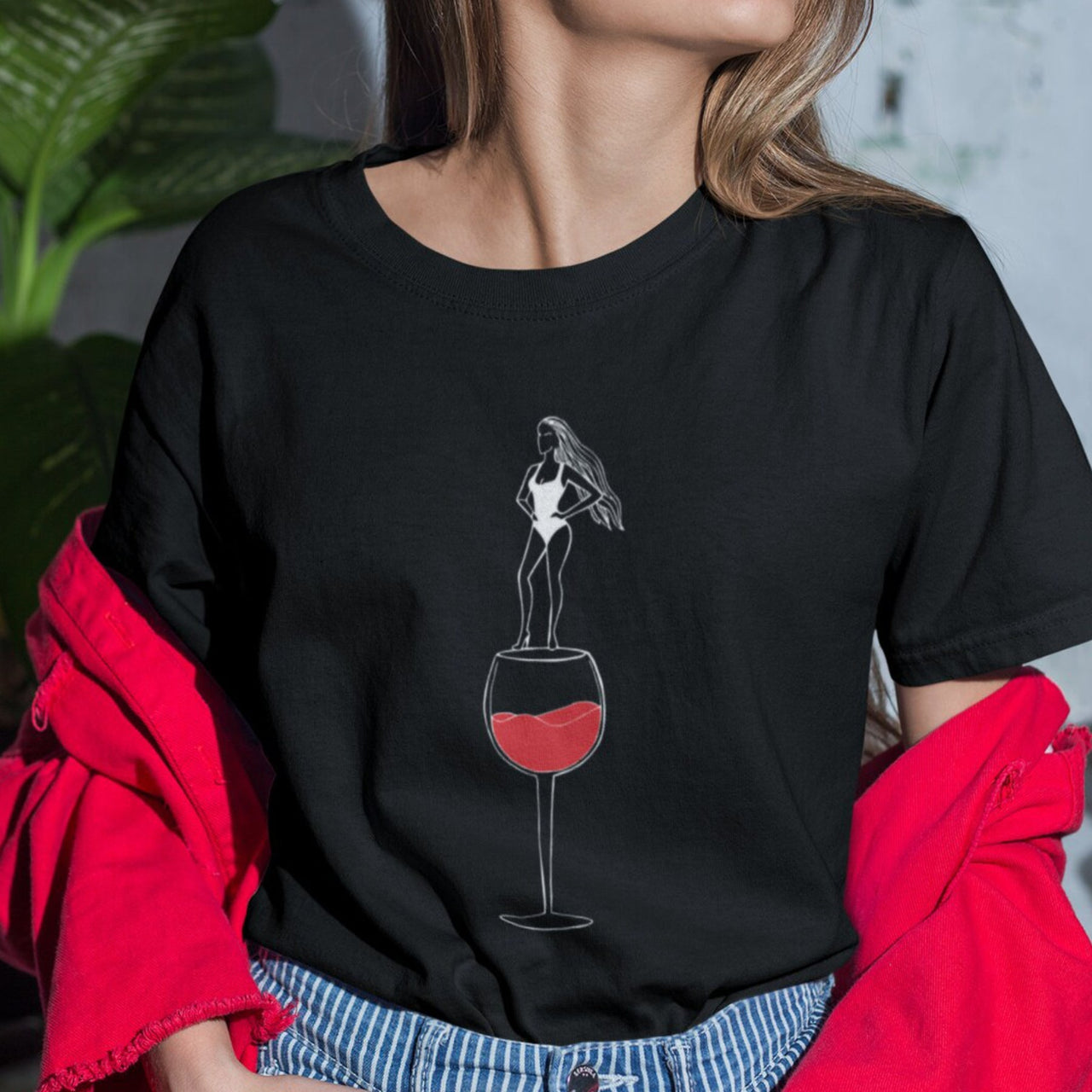 Black T-shirt Wine Lady