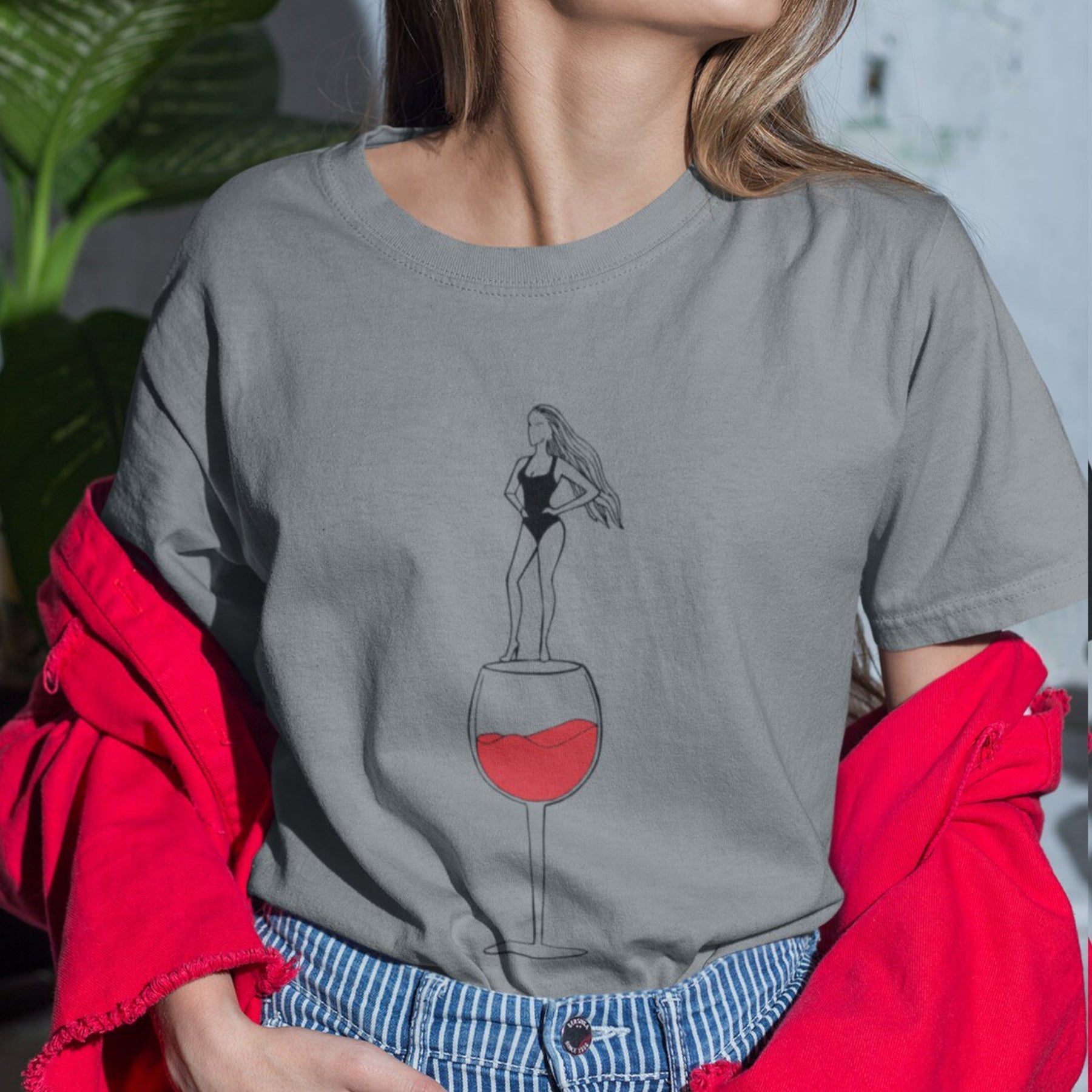 Grau meliertes T-Shirt Herrin der Weine